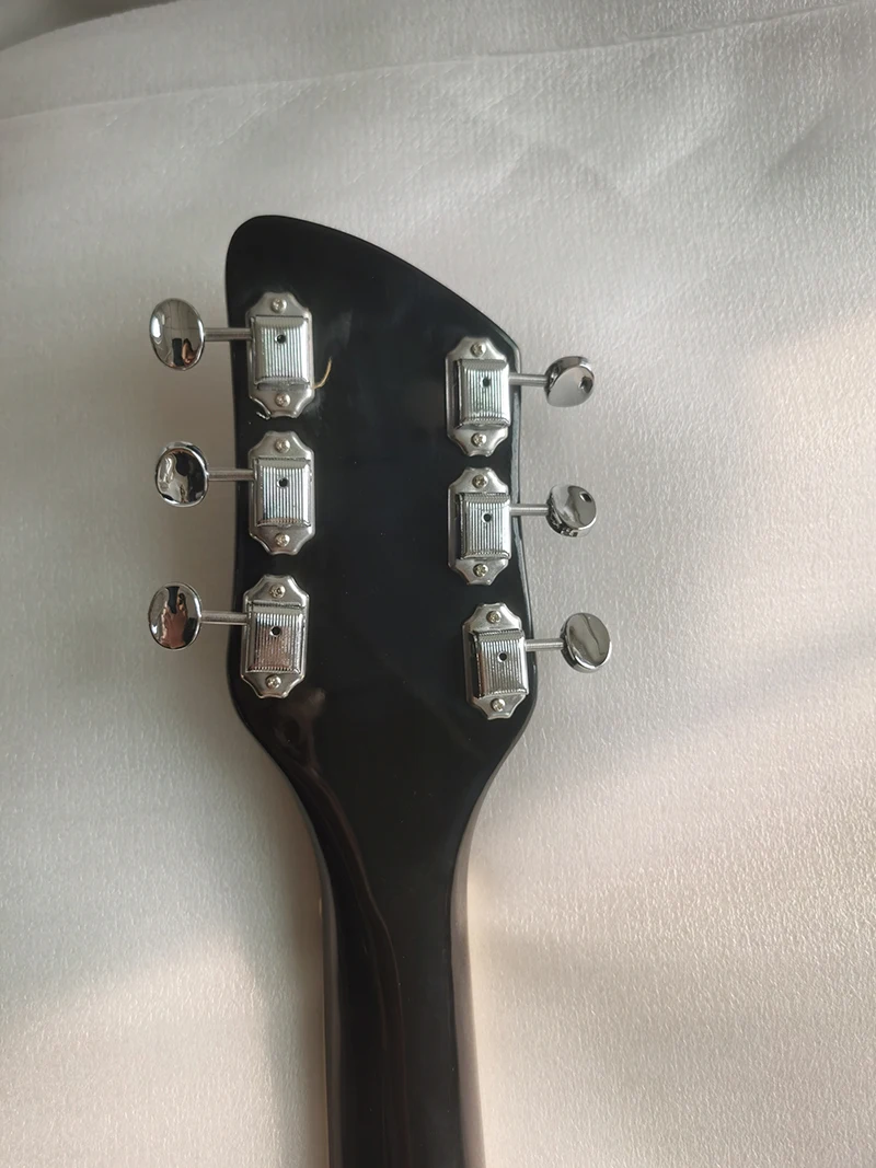 Black Rickenbacker 6-string electric guitar, two pickups, high quality guitar, vibrato bridge, yellow guard, in stock