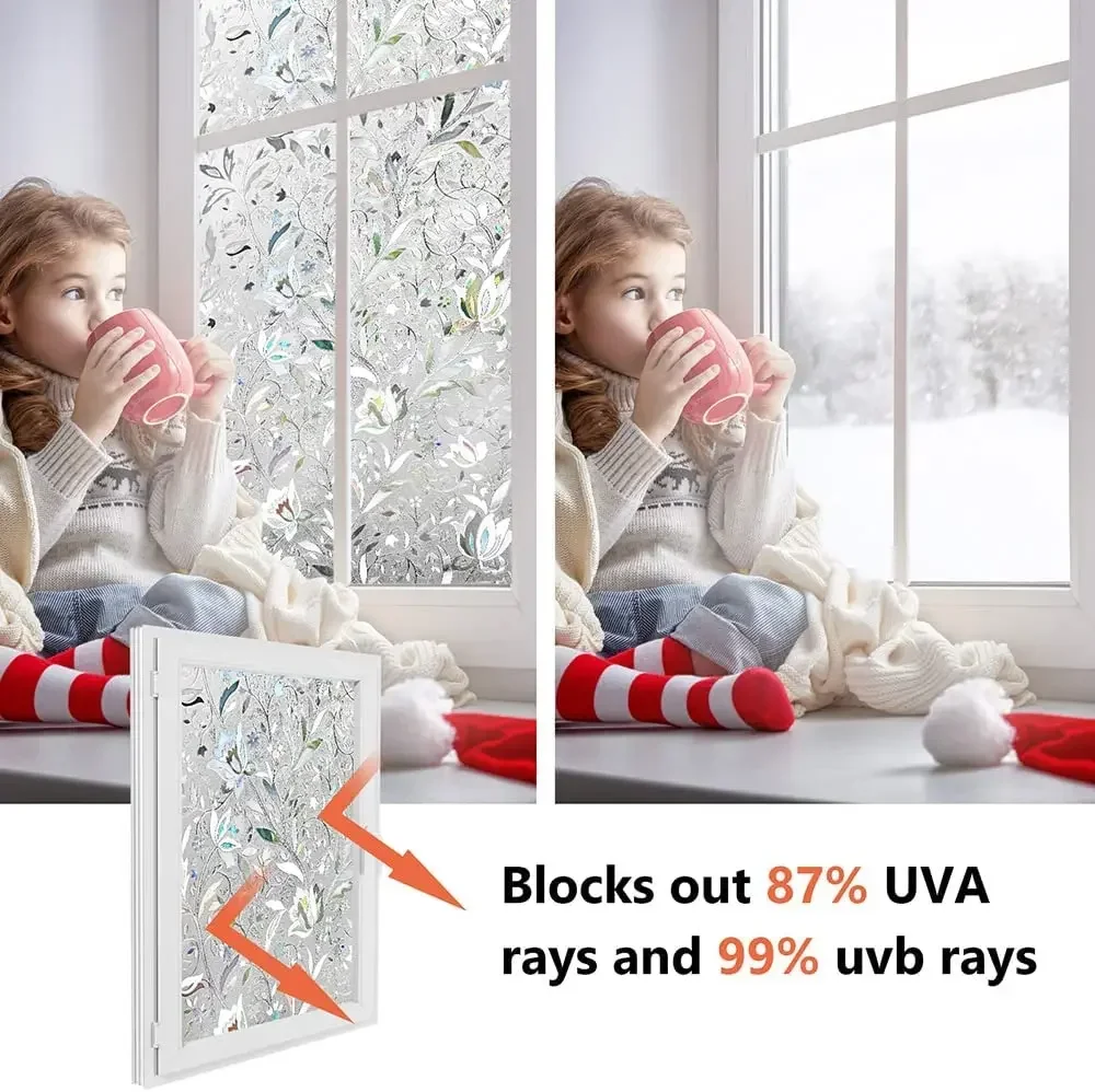 Window Film Decorative Window Privacy Film 3D Stained Glass Sticker Anti-UV Sun Blocker Heat Control for Home