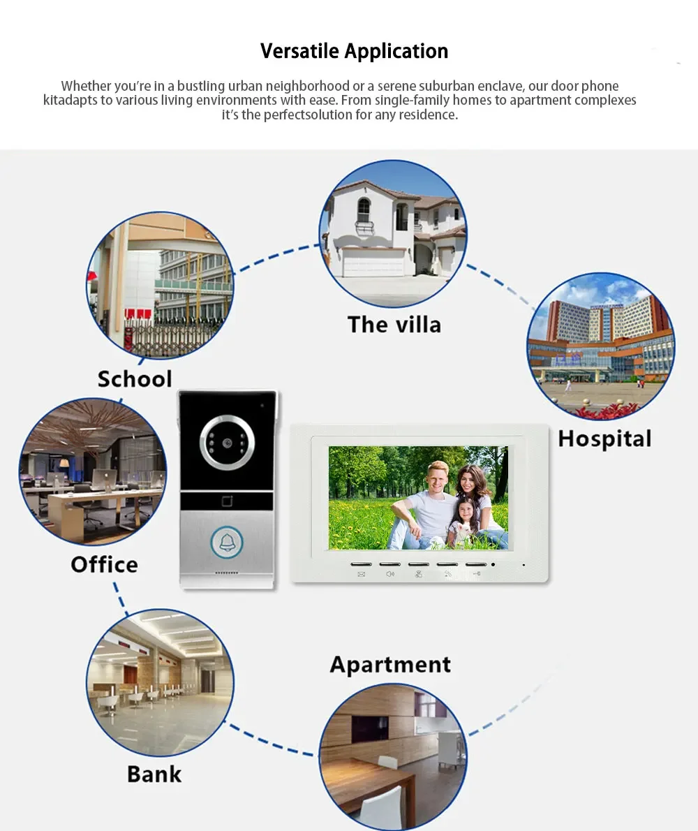 ANJIELO 7 Inch Metal Doorbell Video Intercom System for Home RFID Card Unlock V