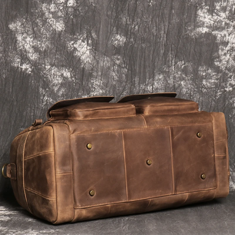 Retro Brown Men's Hand Luggage Bag Crazy Horse Leather Large Capacity Travel Bag Business Weekend One Shoulder Messenger Bag 4
