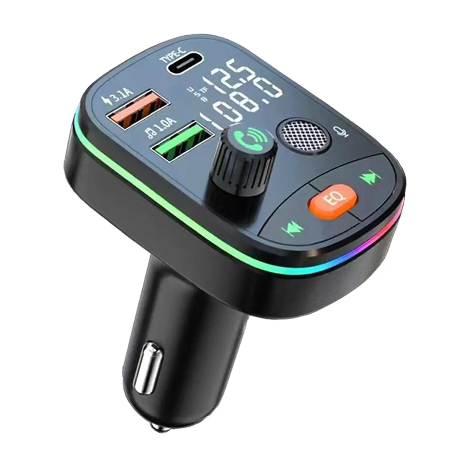 Bluetooth FM Transmitter Easy to Install Accessories Easy to Use Colorful Atmosphere Lights 80x57x42mm USB Disk Mic MP3 Player