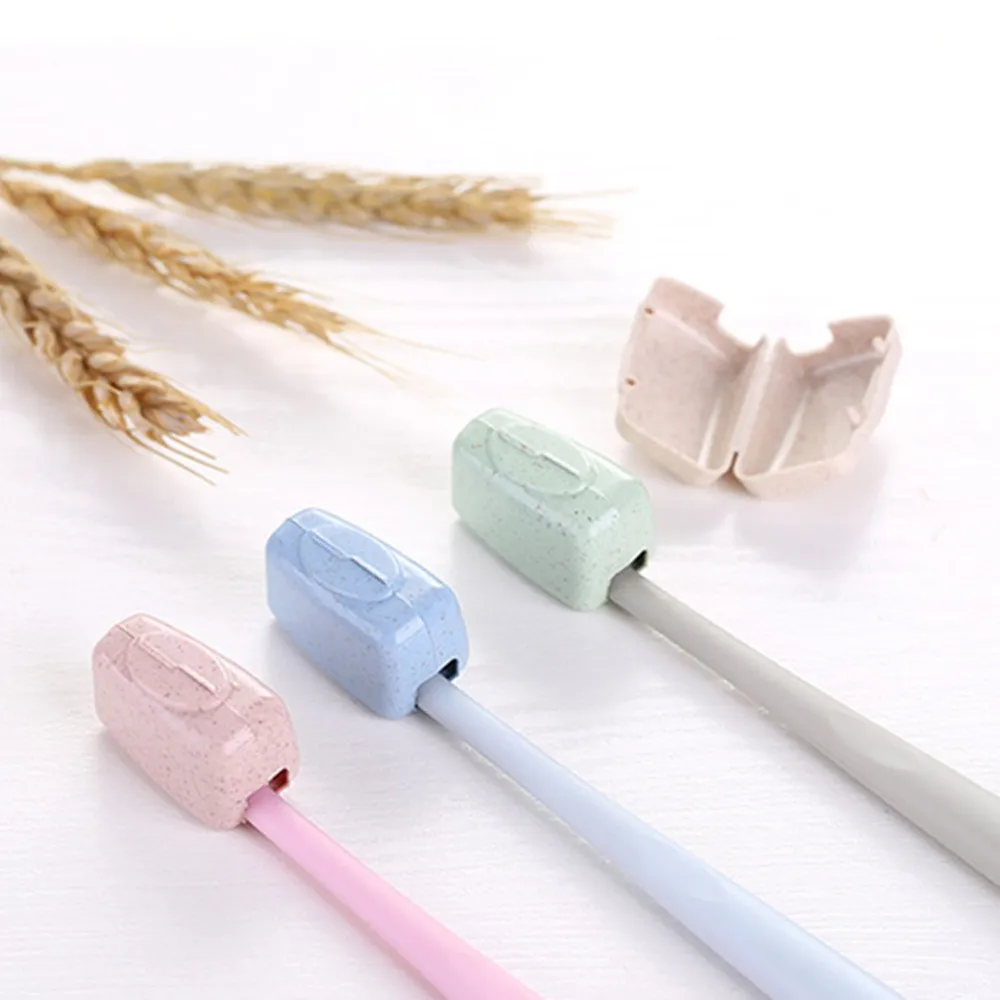 4Pcs/Set Portable Toothbrush Cover Holder Toothbrush Headgear Travel Hiking Camping Brush Cap Case Wheat Straw Dust-proof Cover