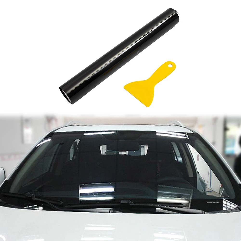 

1Pcs Front Windshield Sunshade Sunscreen Decal Sticker Solar Film Black UV Protection140*25CM With Free Scraper