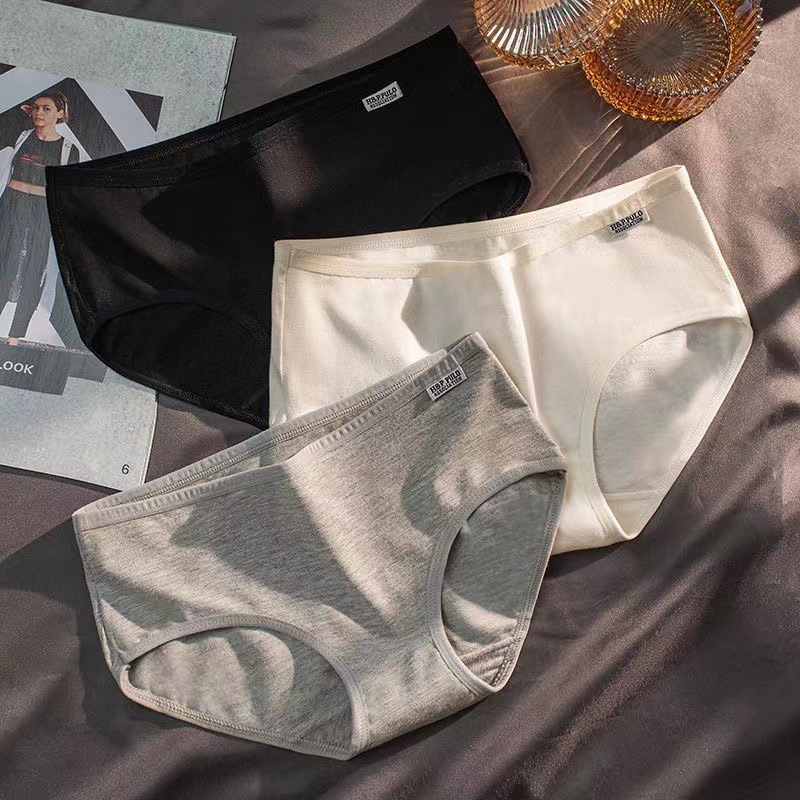 3pcs Women's simple solid color triangle underwear, low waist pure cotton, comfortable and breathable triangle underwear