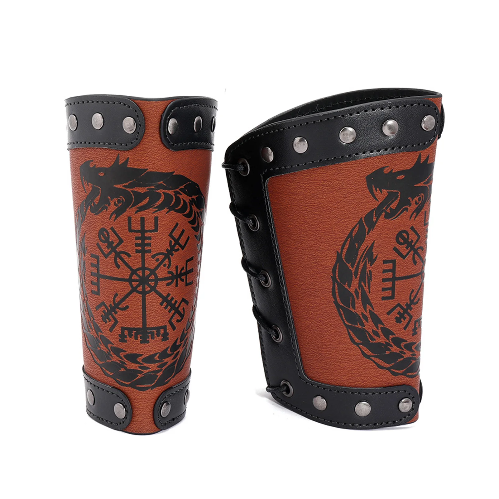 PU Leather Arm Guards Medieval Bracers Adjustable Wrist Guard Viking Cosplay