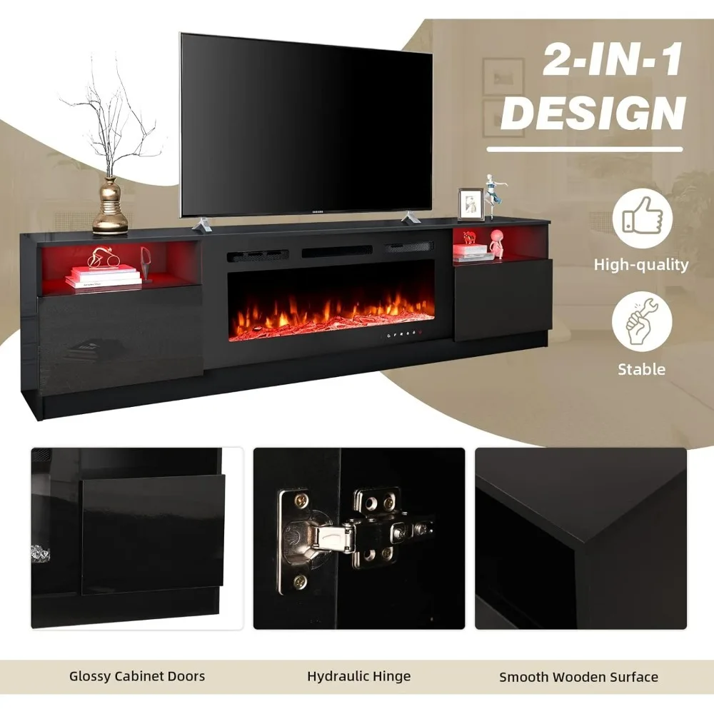 80'' Fireplace TV Stand with 40'' Electric Fireplace, Console for TVs up to 90'' for Living Room, TV Stands 4