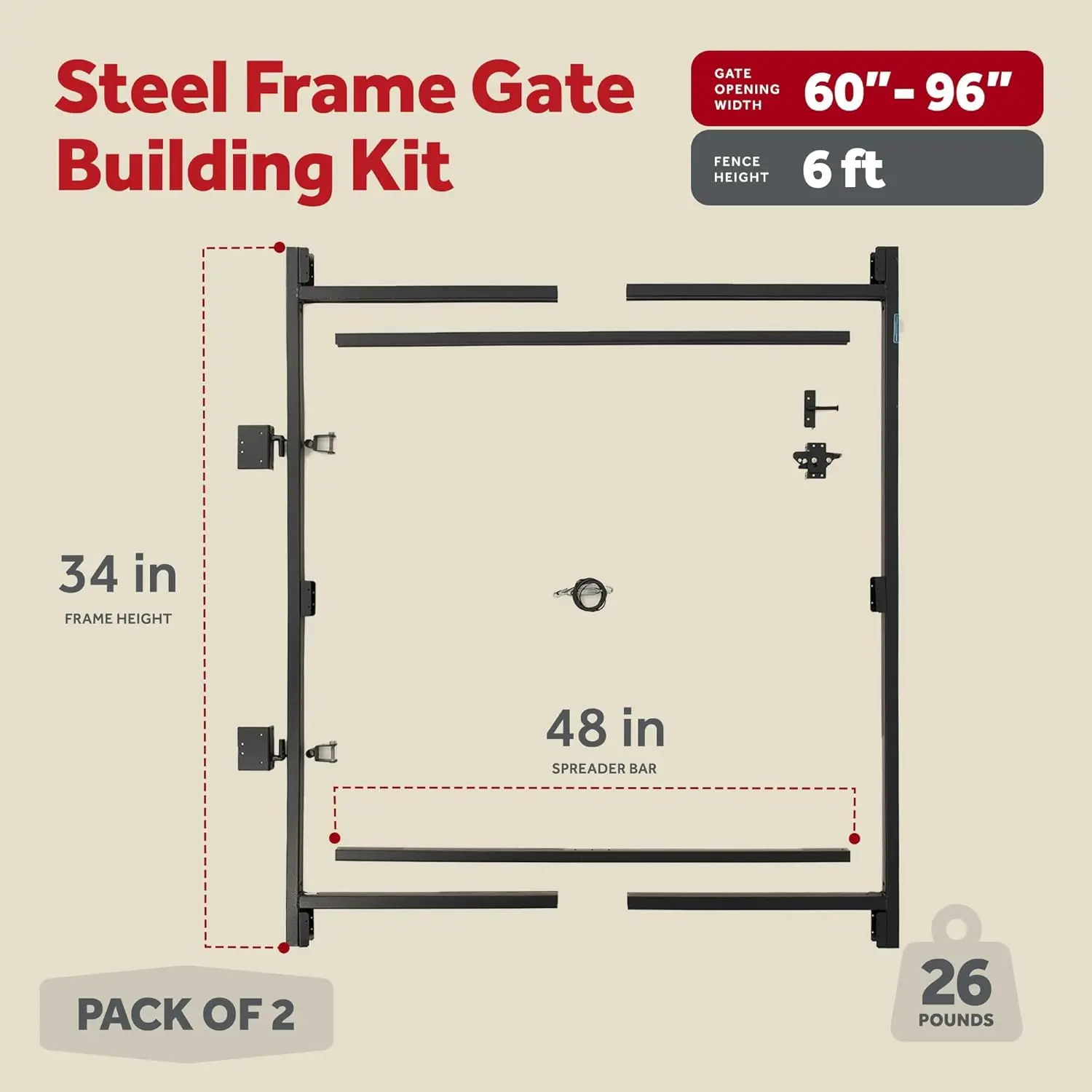 Build Kit, Adjustable 60""-96"" Lockable 2 Way Gate (2 Pack) With Building Kit, 36""-60"" (2 Pack) 3