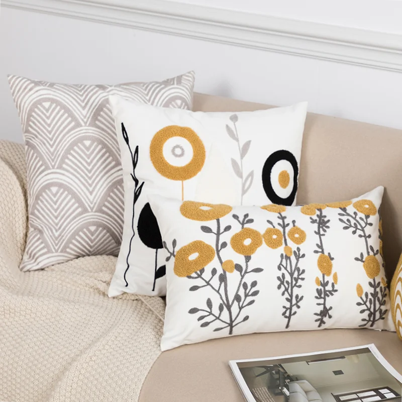 

Yellow Flower Home Decoration Cushion Cover Daisy Flower Geometric 45x45cm/30x50cm Embroidery Pillowcase Soft Comfortable Home