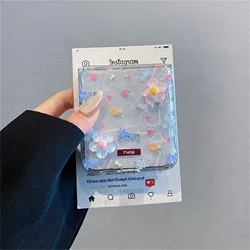Cute Fresh Blue and Pink Floral Transparent Phone Case - Z Flip 8 (A)