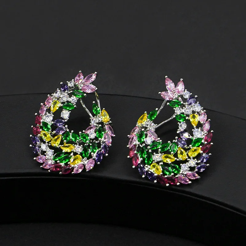 

2023 New Luxury Fashion Multicolor Cubic Zirconia Drop Earrings for Women Bride Wedding Party Banquet High Quality Jewelry Gifts