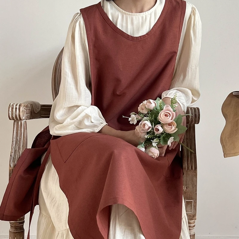 방수 주방 앞치마 야외 정원 조끼 베이킹 원예 앞치마 가정용 Pinafore Maroon Cotton Women's Painting Pinny