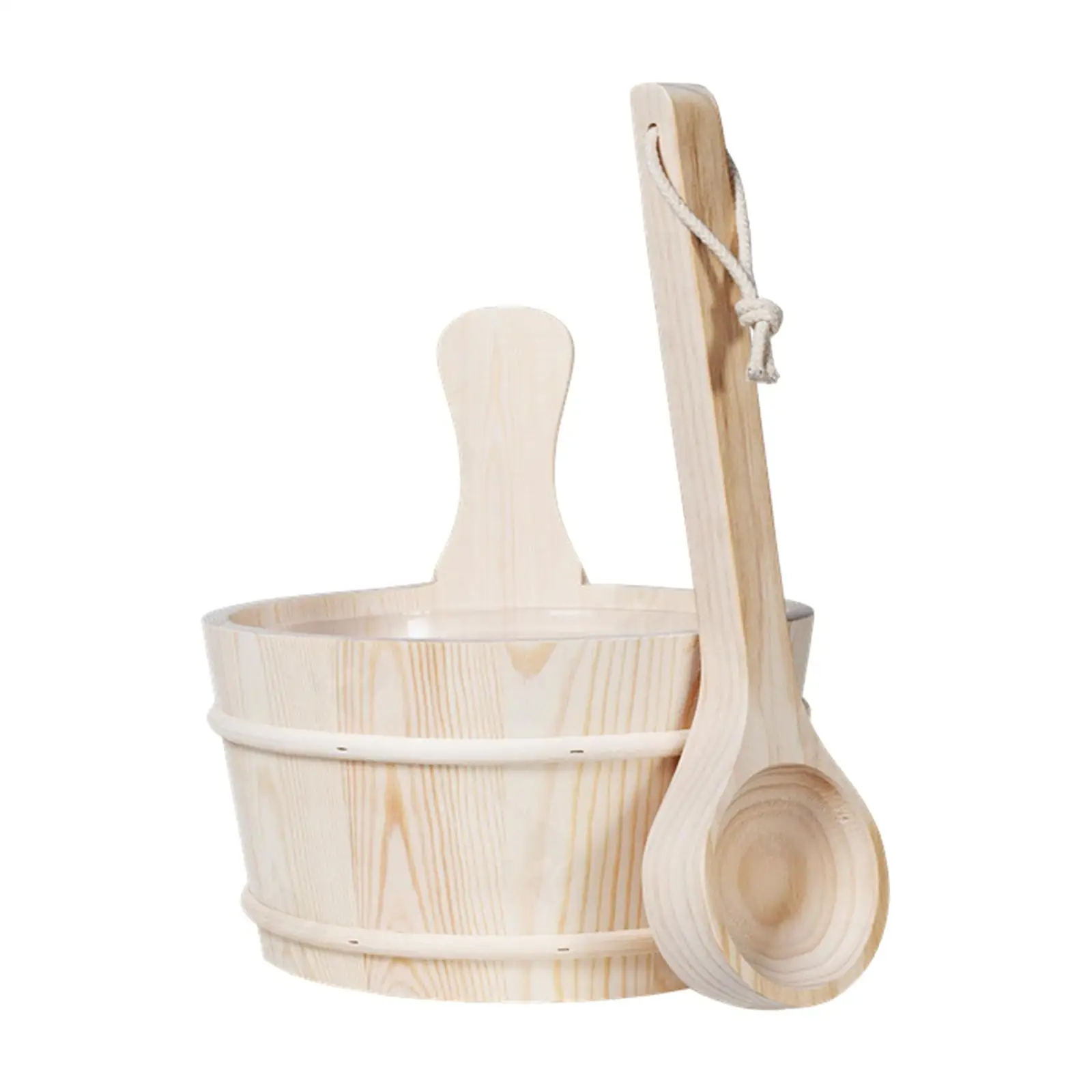 Sauna Wooden Bucket and Ladle Kit, Sauna Accessories with Liner for Steam Room, Bathroom 3