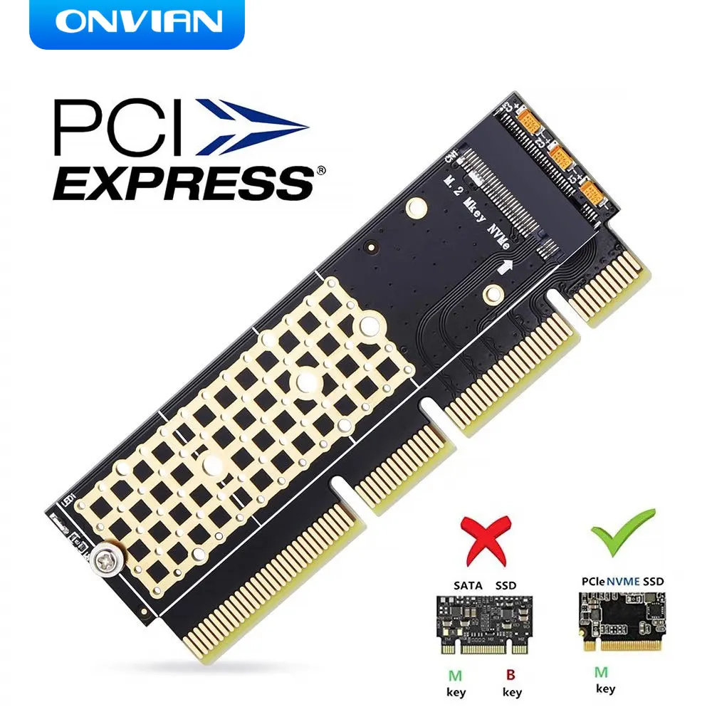 Onvian M.2 NVME Adapter SSD To PCIe Card M2 Key M Driver With Silicone Cooling Pad Hard Drive Adapter Support PCIe x4x8x16 Slot