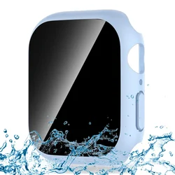 Waterproof Privacy iWatch Bumper with Anti - Peep Screen Protector Cover - 45mm Series 7 8 9 (Ice ocean blue)