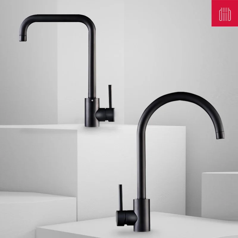 

Diiib Black Stainless Steel Kitchen Faucets Hot Cold Wash Brushed Modern Mixer Tap 360° Rotation Sink Faucets Single Handle Taps