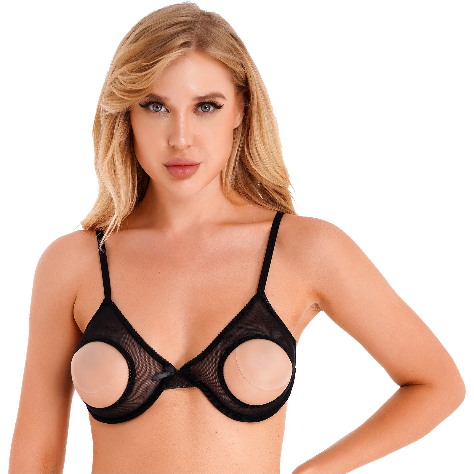 Women's Bra Tops Sheer Mesh Hollow Out Open Nipples Underwired Exotic Tops Unlined Bralette Sexy Brassiere Balconette Underwear erotic lingerie women strapless bras