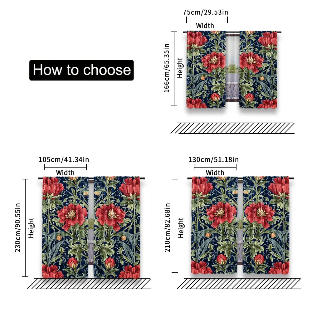 2Pcs Boho Watercolor Floral And Leaves Symmetry Curtain Suitable For Bedroom Kitchen Dining Room Living Room Study Office 6