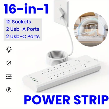 US Plug AC Outlet Multiprise Power Strip Extension Cord 2 USB 2 PD Charger Electrical Socket Network Filter USB Fast Charging