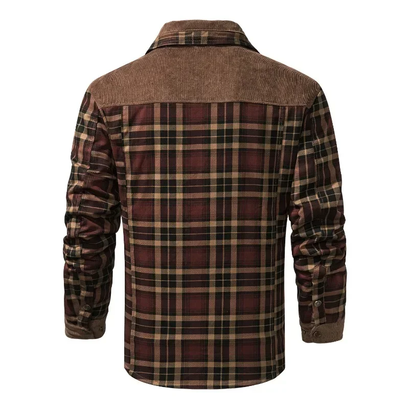 Men's Cotton Jacket Autumn Winter New Check Print Warm Casual Business Office Lapel Coat Men Middle-aged Elderly Cotton Clothes 2