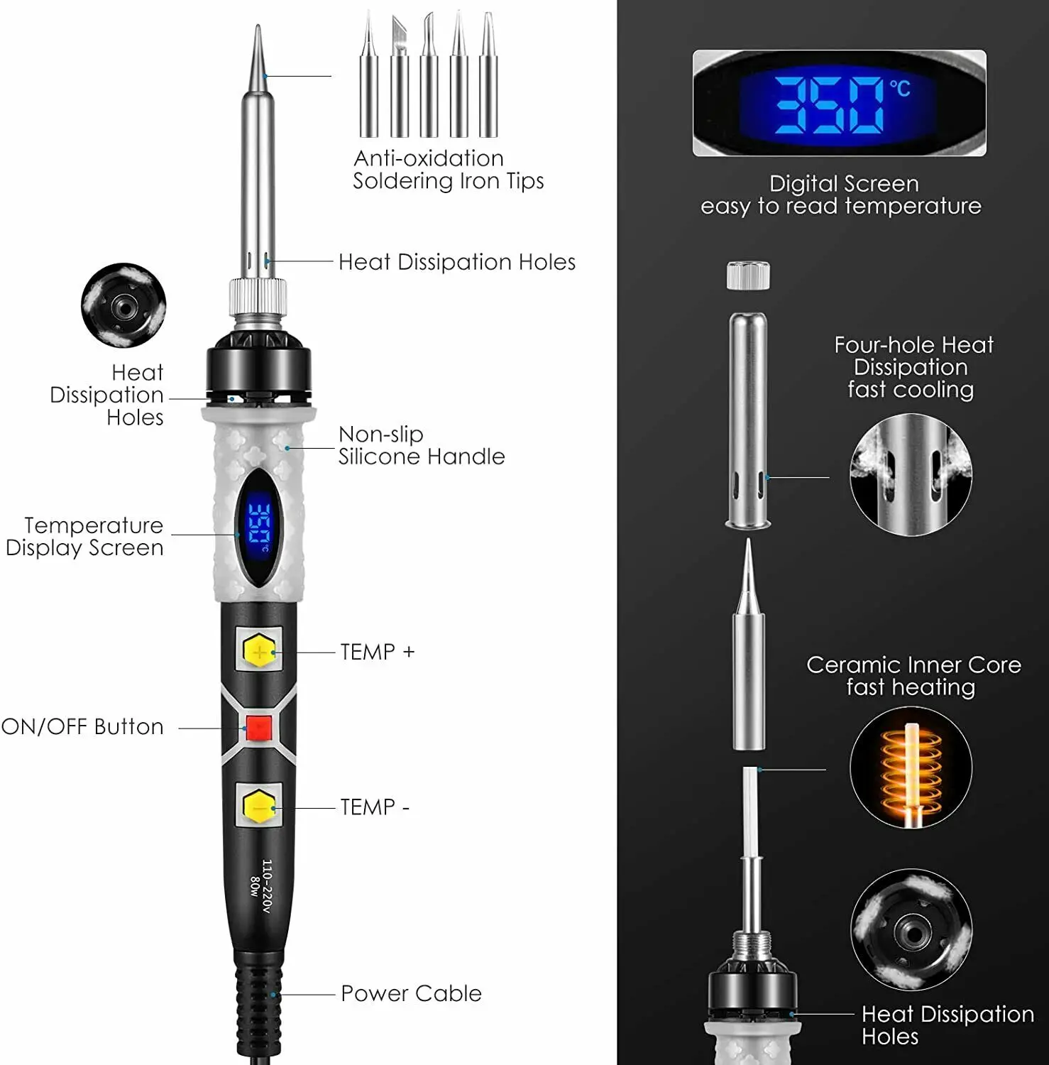 soldering iron station 80W Electric Soldering Iron Digital Internal Thermal Ceramic Heating Electronic Welding Tools With 5pcs Soldering Iron Head Set soldering irons & stations