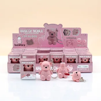 여성용 귀여운 곰 립 글로스, 오래 지속되는 논스틱 립 틴트, 입술 메이크업, 대량 도매, 6 가지 색상 세트, 24 개