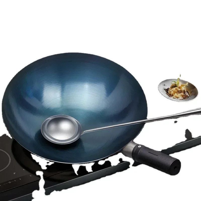 Iron Wok 32/34cm Seasoning Blue Iron Wok Uncoated Nonstick Pot Lightweight Classic Chef Wok Outdoor Kitchen Cookware for Gas Stove