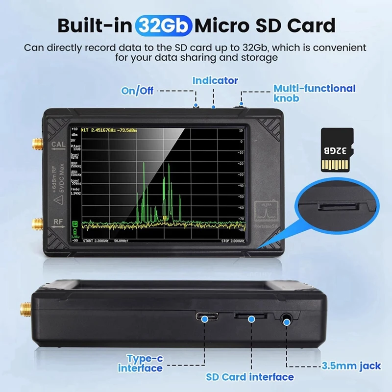 4인치 휴대용 스펙트럼 분석기 32GB 카드-A86Z가 포함된 ULTRA Protable SA용 100k-5.3GHz 신호 발생기