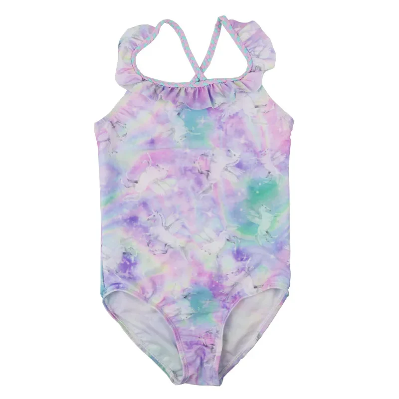 Baby Girl Swimsuit Kids One Piece Beachwear Rainbow Print Swimwear Girls Bathing Suit Summer Girl Rainbow Twist Strap Swim Suits