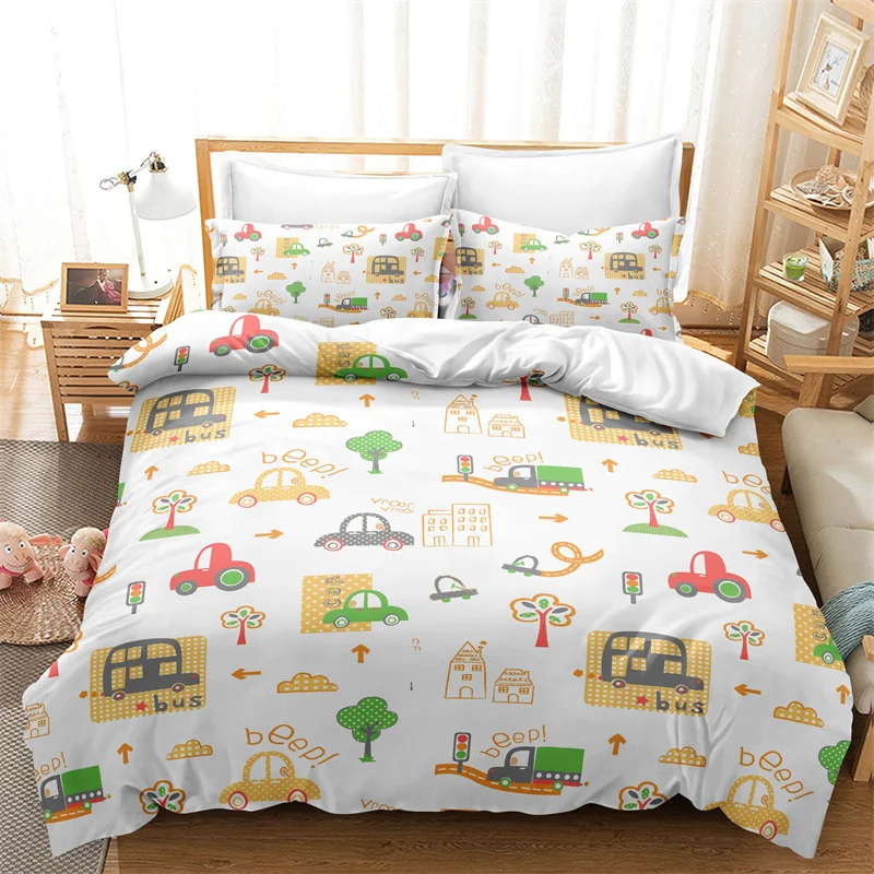 

Home Textile Luxury 3D Cartoon Car Print 2/3Pcs Kids Duvet Cover Pillowcase Bedding Set Single Queen and King AU/EU/US Size