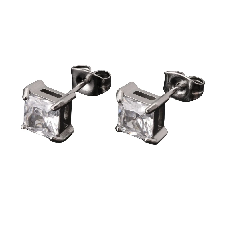 

316l Stainless Steel With Square AAA Zircon Stud Earring IP Plating No Fade Allergy Free Quality Jewelry