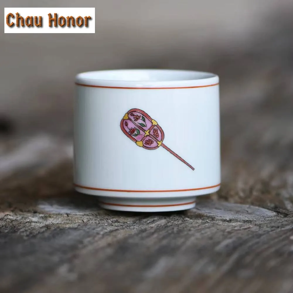 120ml Dunhuang Wall Painting Tuan Fan Ceramic Teacup Creative Large Straight Mouth Cup Antique Puer Tea Bowl Coffee Mug Teaware