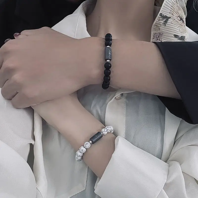 

Fashion Couple's Black and White Bracelet Women's Korean-style Simple Beaded HandString Tanabata Chinese Valentine's Day Gifts