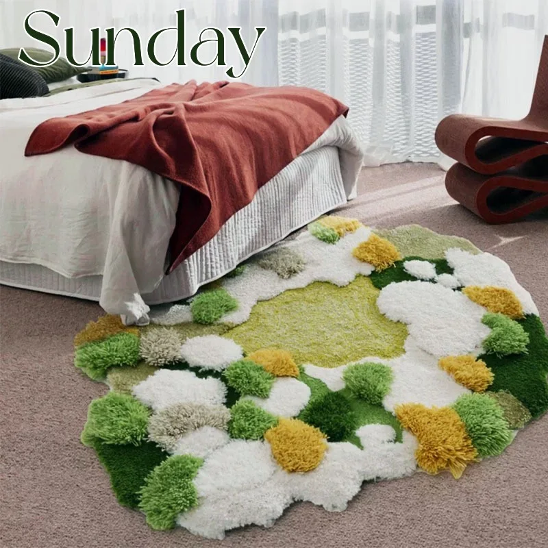 

Irregular Simulated Moss Tufted Bedside Area Rug Bedroom 3D Grass Plush Carpets Moderne Aesthetic Home Decor Absorbent Floor Mat