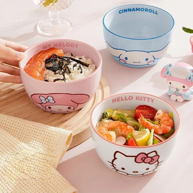 4.5/6-Inch Anime Sanrio Hello Kitty My Melody Cinnamoroll Ceramic Bowl Kawaii Cartoon Cute Home Rice Bowl Tableware Kids Gift 2