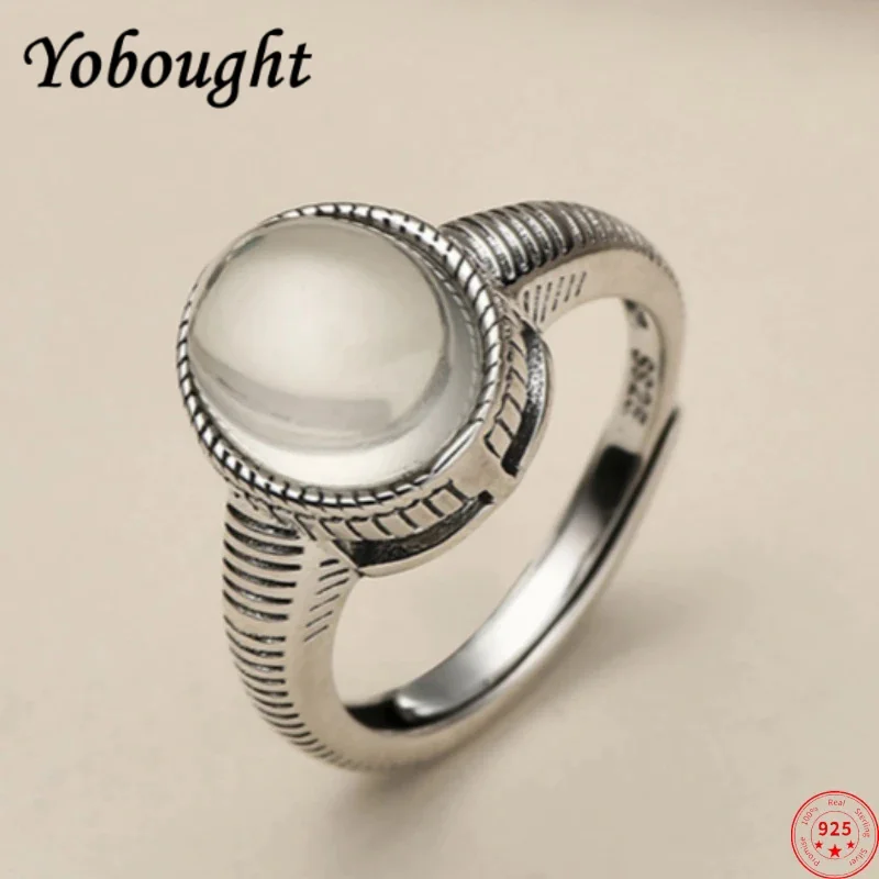 

S925 Sterling Silver Rings For Women Men New Fashionable Sweet Cool Style Inlaid Round Moonstone Punk Jewelry Free Shipping