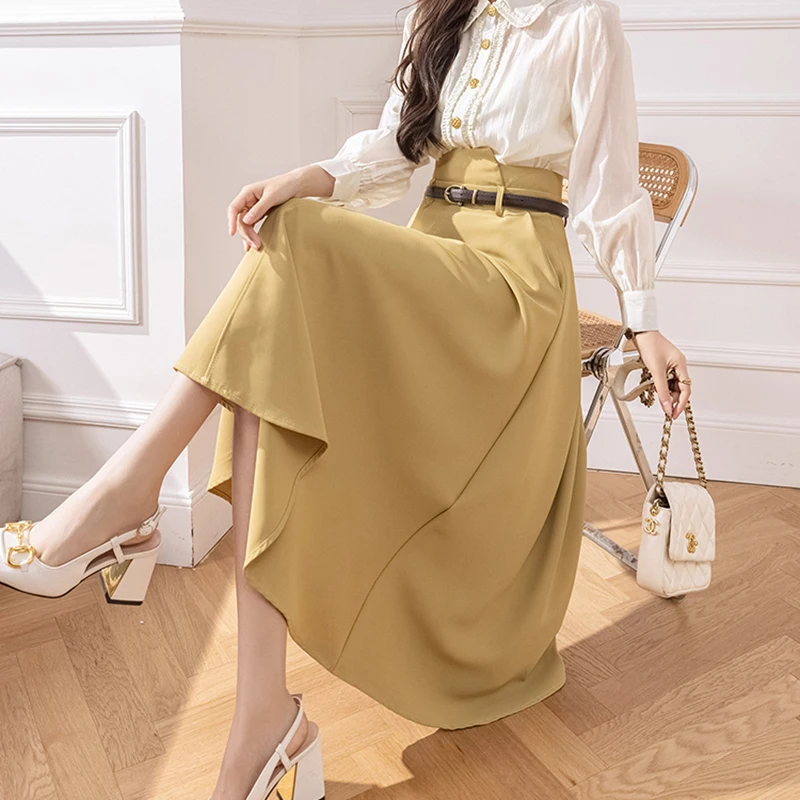 スカート Y's long skirt BUTTERFLY-PRINT DUNGAREE TWILL ASYMMETRIC LONG SKIRT(XS Dark