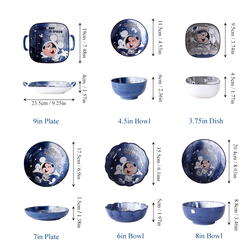 MINISO Disney Mickey Porcelain Bowl Kawaii High Temperature Ramens Bowl Cartoon Large Capacity Tableware Children Ceramics Set 6