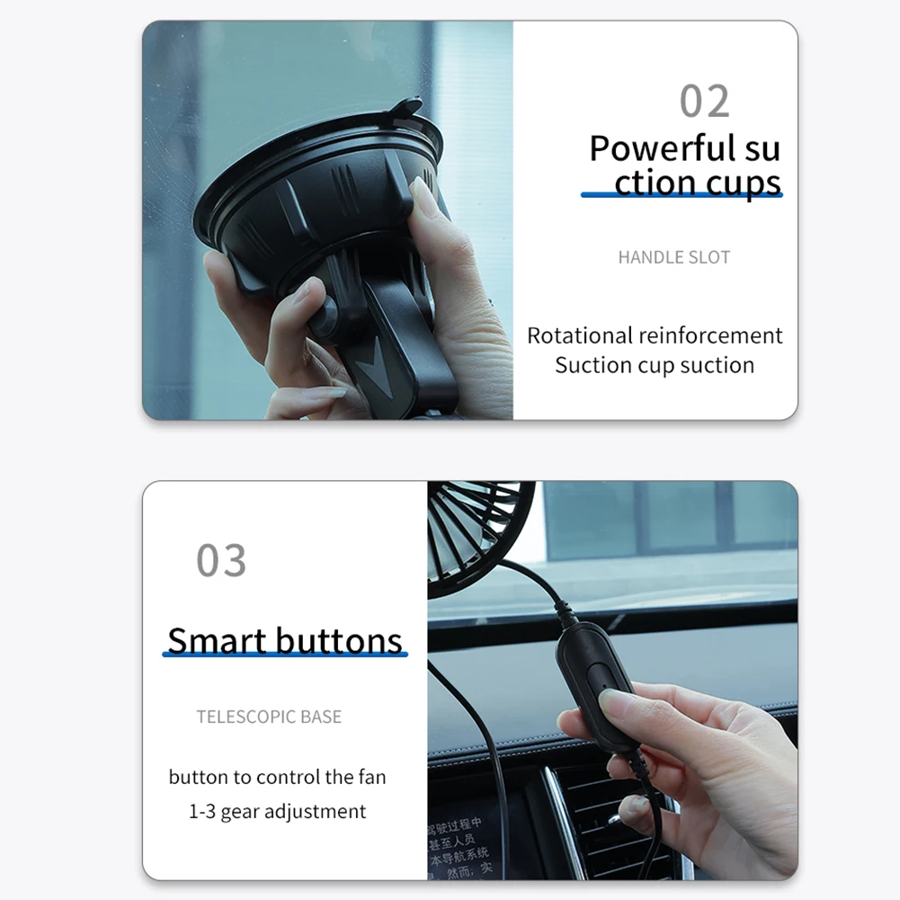 Suction Cup Auto Ventilation Fan 360 Degree Rotatable Car Air Cooler Portable Auto Cooling Fan for Truck SUV Sedan RV Van Boat