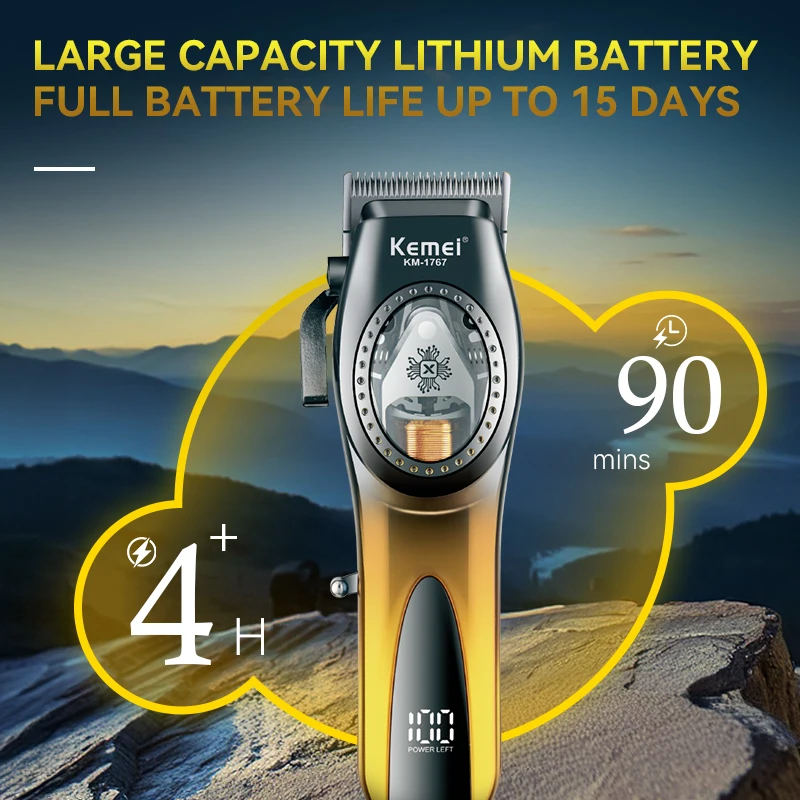 Kemei Trimmer Professional Hair Trimmer DLC Blade Haircut Machine 9000 RPM Magnet Motor Trimmer Electric Clipper for Men KM-1767 6
