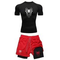 Men's Workout Compression Set Y2K Spider Printed Gym Tshirts Breathable Running Shorts Quick Dry Sports Rash Guard Sportwear Set - Image 4