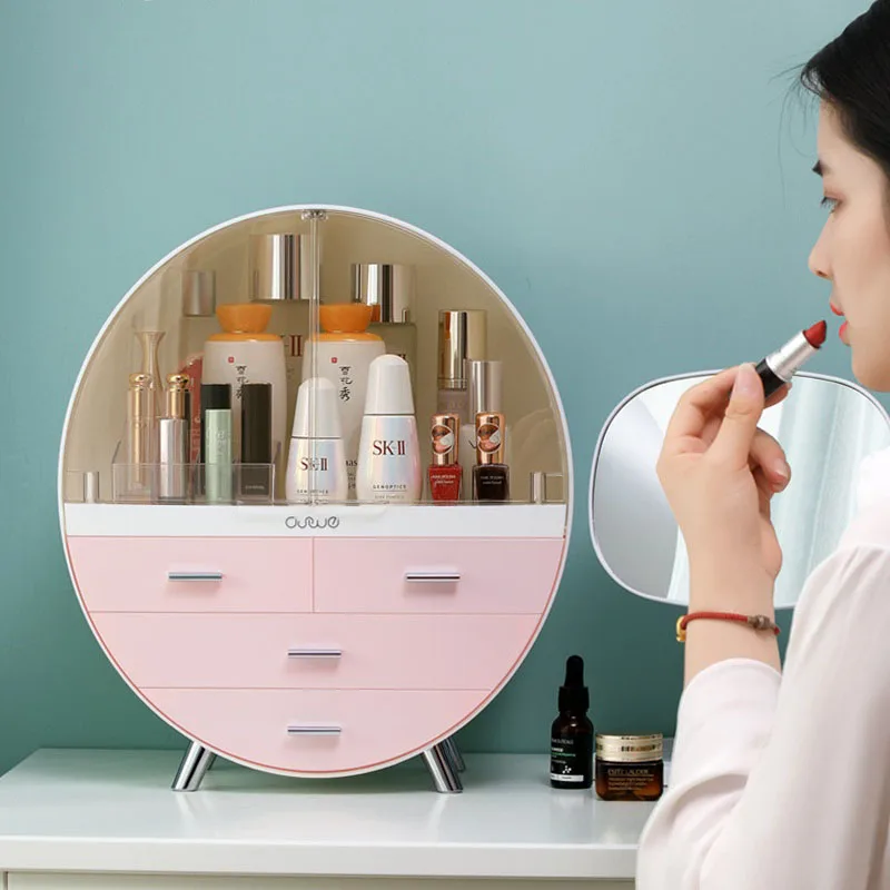 Makeup Organizer Brush Holder Cosmetic Storage Box with Dust Free Cover Portable Waterproof Lid Dust Proof Drawers for Lipstick 3