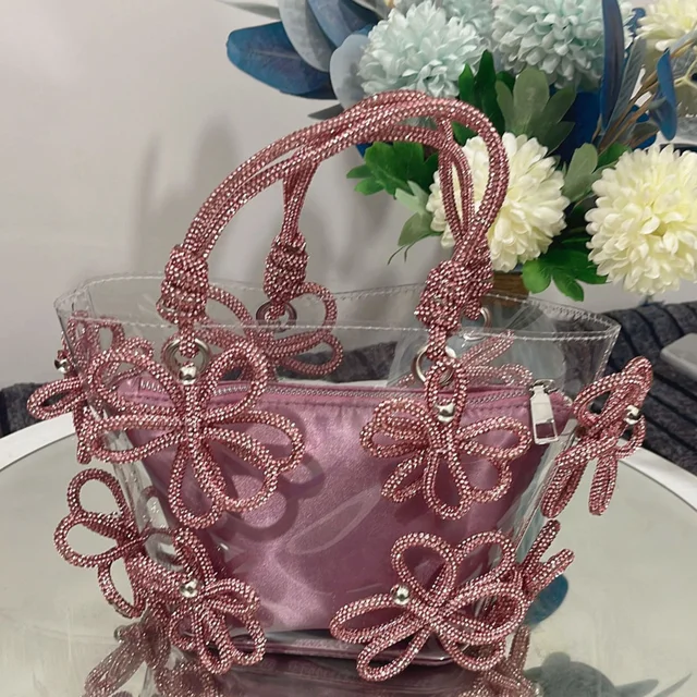 Fairy 2023 New Women s Heart Plush Chain Bear Bag French Flower Bucket Cabbage Basket Sparkling Luxury Pink Handbag Cute Fashion