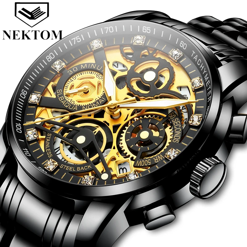 

Nektom Black Watch Men Fashion Sport Quartz Clock Mens Watches Top Brand Luxury Chronograph Waterproof Watch Relogio Masculino