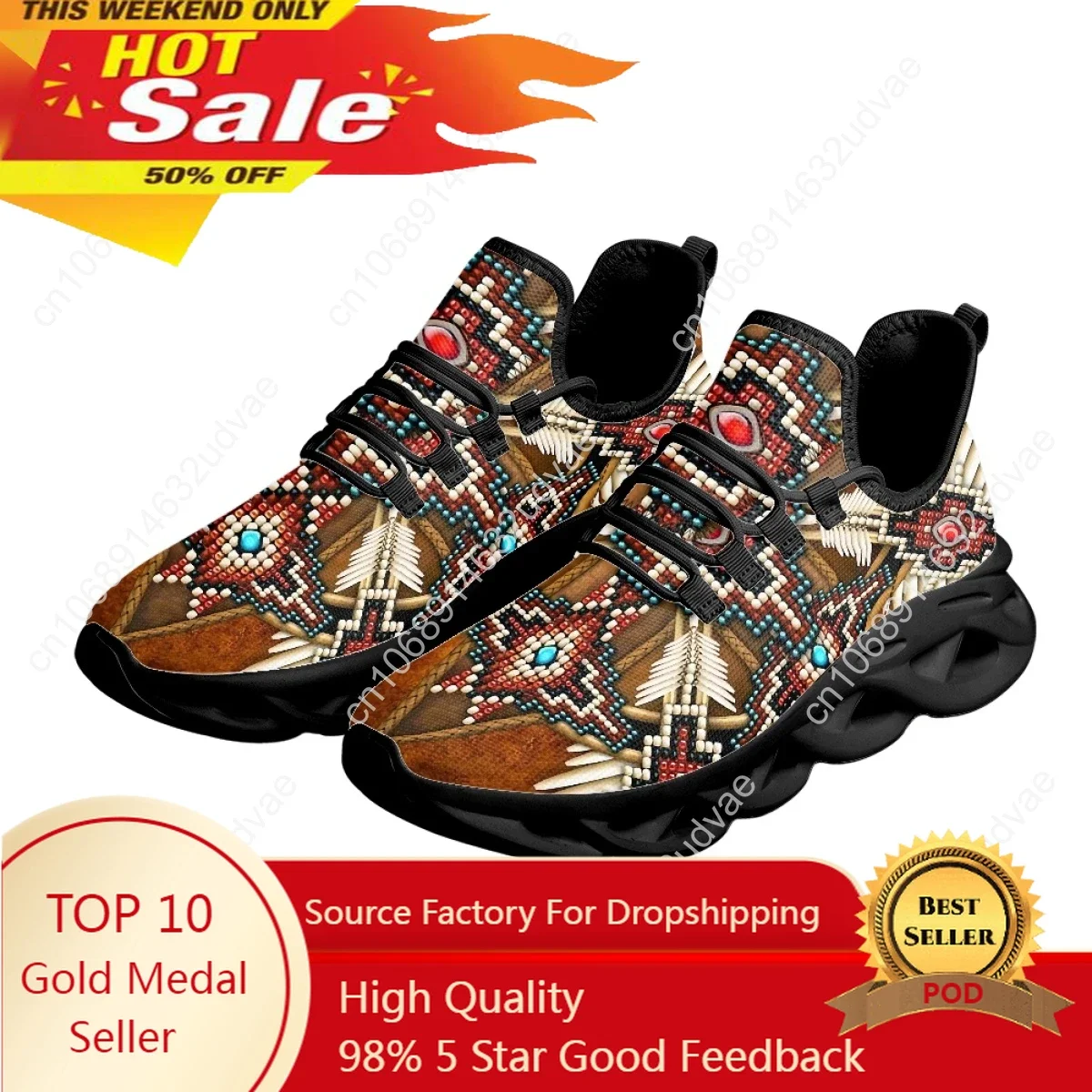 

American Tribal Casual Women Mesh Sneakers Summer Cool Platform Shoes Bead Cross Mandala Print Girls Walk Footwear