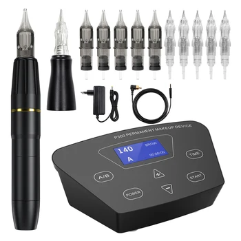 Professional P300 Permanent Makeup Tattoo Machine Kit 2 Heads Microblading Machine For Eyebrow Lip With Tattoo Cartridge Needles