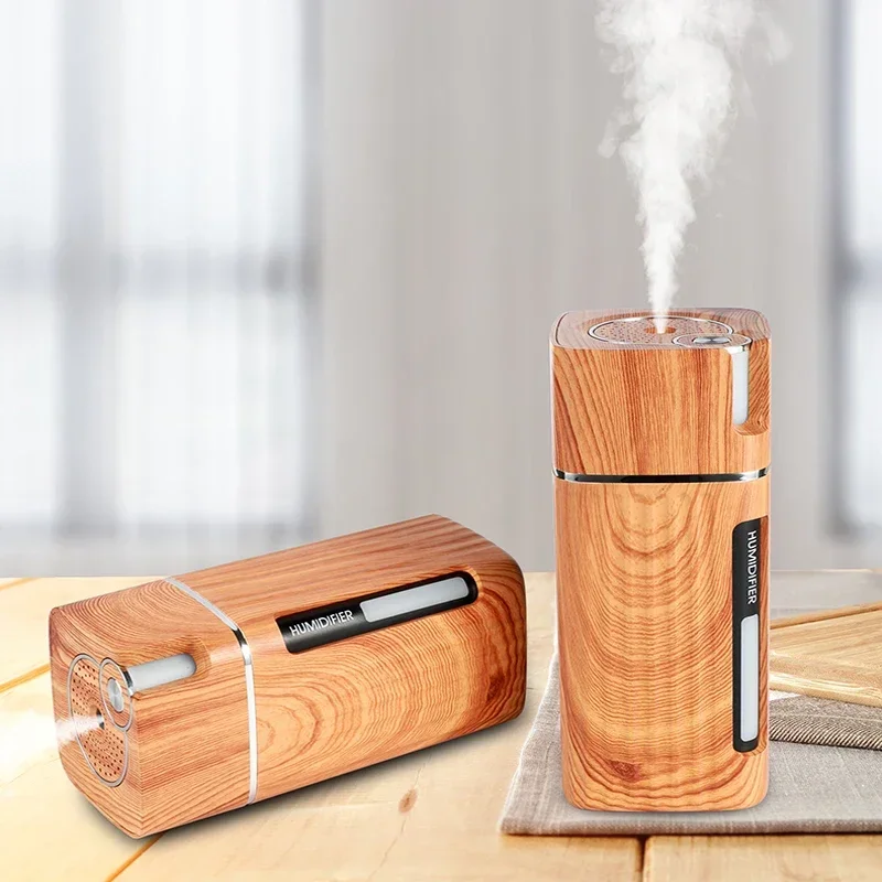 

Mini Mist Maker LED Light 300ML Humidifier Aroma Oil Diffuser Essential Ultrasonic Wood Grain Air Humidifier USB