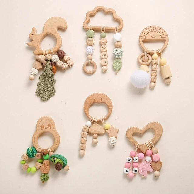 1Pcs Baby Natural Beech Teething Wooden Teether Blocks Animal Newborn Educational Toys Pacifier Chain Safe Pendant Products 1