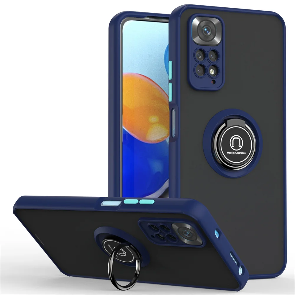 Matte Shockproof Camera Case with Car Magnetic Ring Stand and Cover