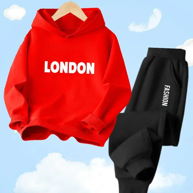 thumbnail image 1 of Conjunto de chándal de dos piezas para adolescentes de 2 a 13 años, sudadera con capucha y pantalones de chándal para primavera y otoño, ropa para niños, trajes deportivos, 1 of 5