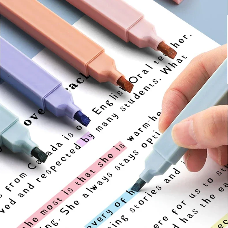 

6 Pcs/Set Highlighters Set Cute Kawaii Candy Color Markers Pens Double Ends Pastel Back To School Japanese Stationary Supplies